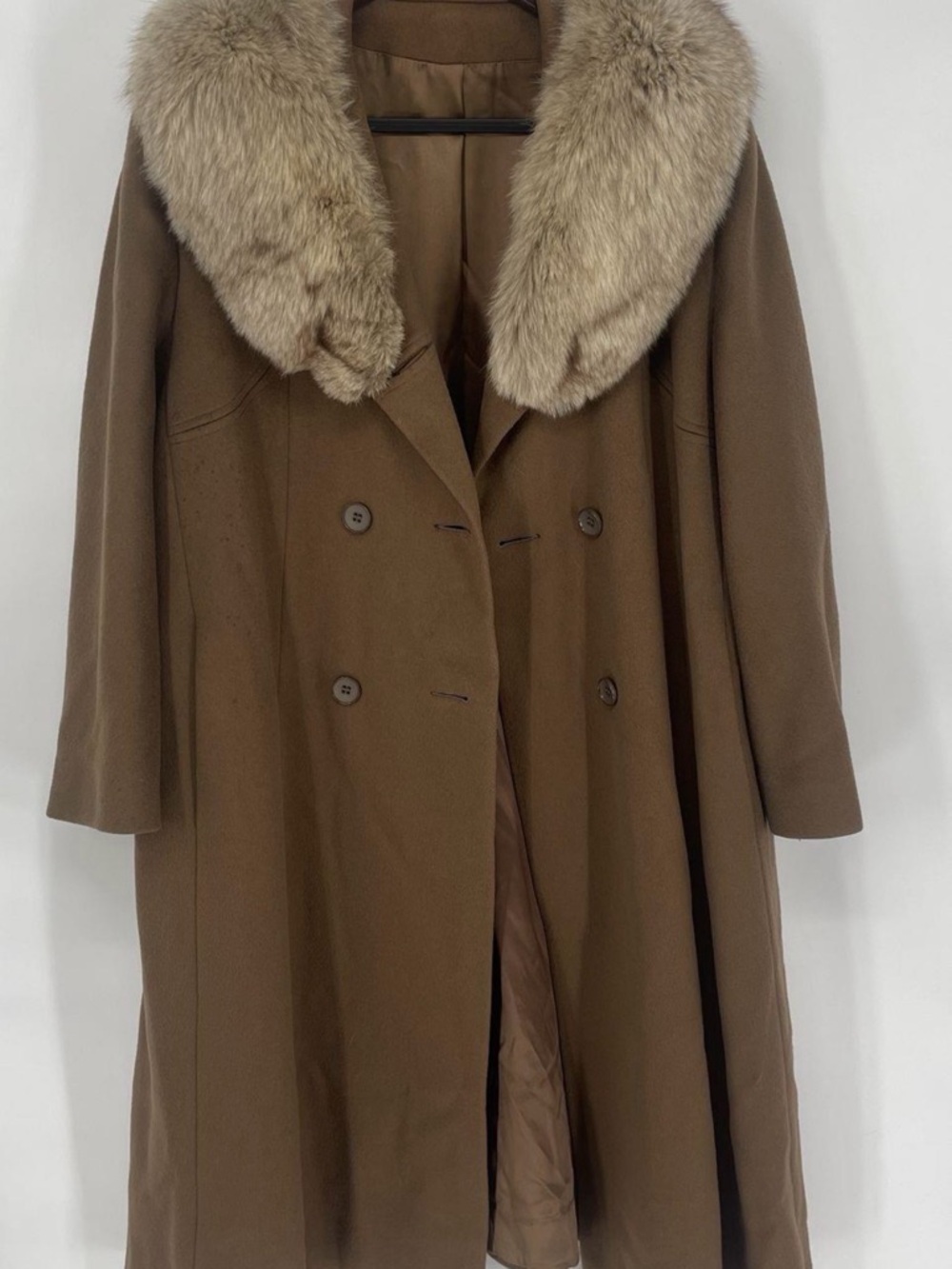 Classic Brown Wool Coat with Fur Collar